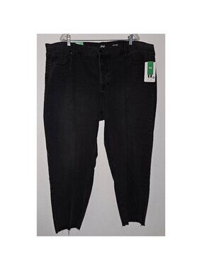 NEW Dip Faded Black Jeans Women's 24W High Rise Straight Leg Raw Seam Button Fly
